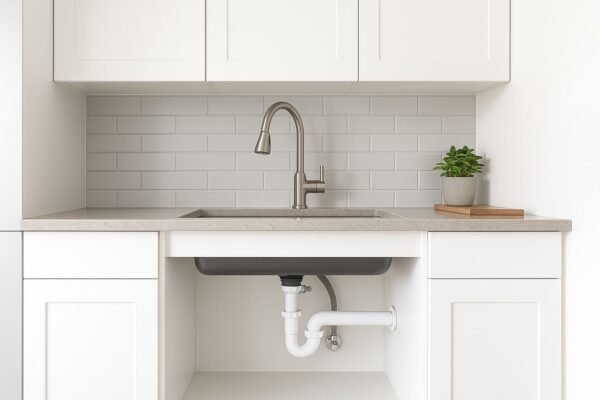 تمديد صرف مطبخ كويتي تحت الحوض بسيفون ونقطة تفتيش