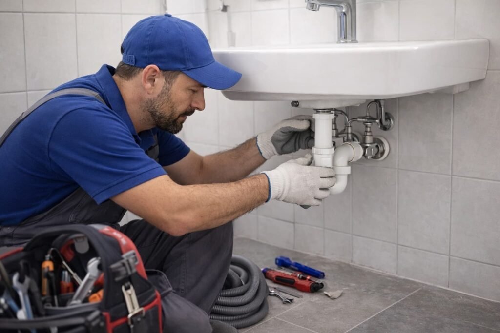 فنى صحى أمغرة بالكويت يصلح صرف حوض الحمام تحت المغسلة