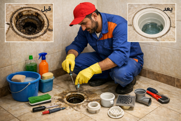 تنظيف وتبديل سيفون أرضية حمام بالضباعية