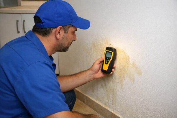 فني صحي يفحص تسريب ماء مخفي بالجليعة