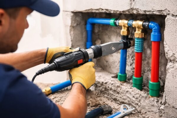 تركيب مواسير مياه حديثة داخل جدار منزل