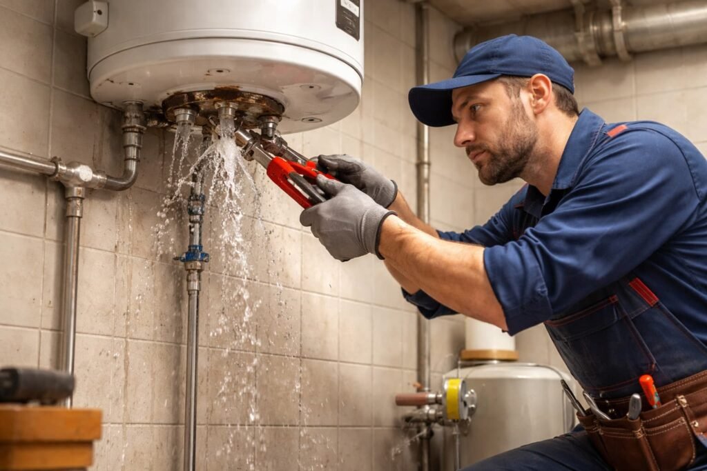 فنى صحى الزهراء بالكويت يفحص سخان مياه منزلي