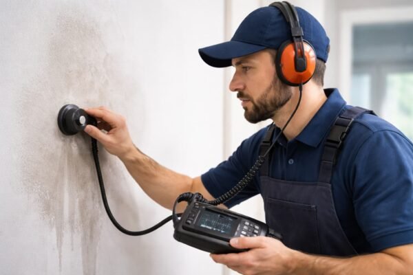 فني يكشف تسرب داخل الجدار