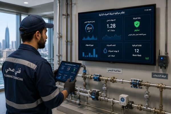 فني صحي يراقب شبكة المياه الذكية بالصالحية