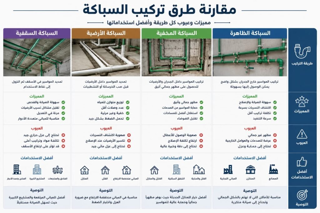 مقارنة طرق السباكة