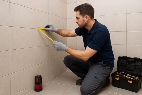 فني يحدد قياسات الشاور بوكس بميزان ليزر