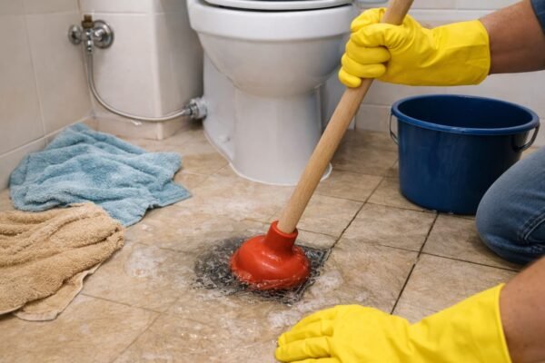 ارتجاع مياه من بالوعة أرضية واستخدام سلاكة مطاطية