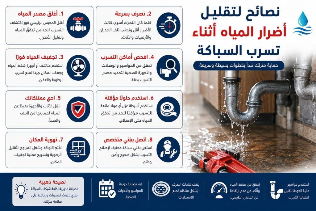 نصائح لتقليل أضرار المياه أثناء تسرب السباكة
