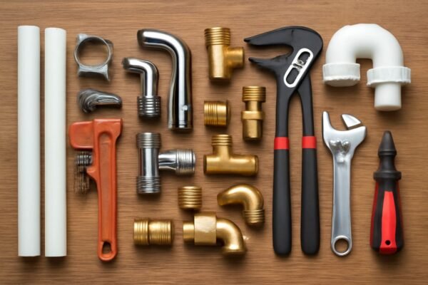 أدوات صحية متنوعة تشمل أنابيب وأدوات يدوية