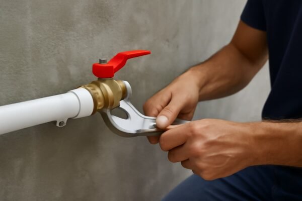 سباك يثبت صمام سباكة بشكل صحيح