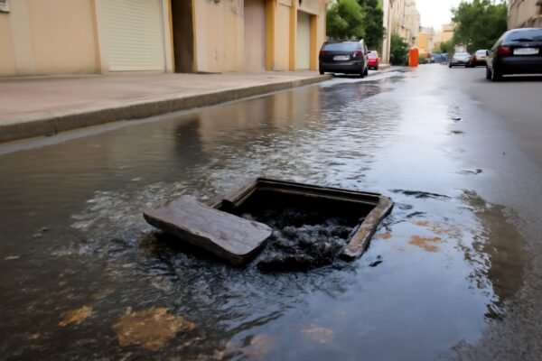 انسداد بيارة في شارع سكني بالكويت