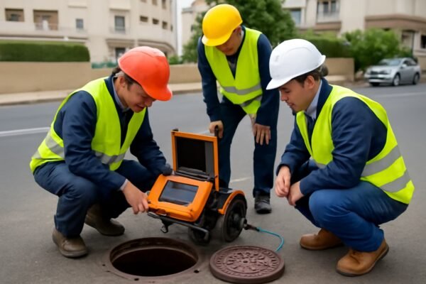 فنيون يفحصون شبكة الصرف الصحي في الكويت