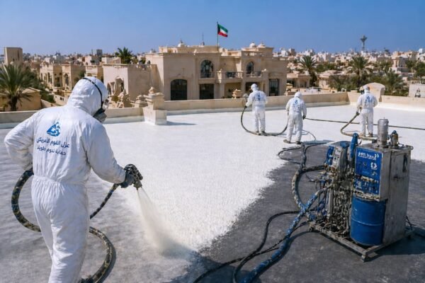 فريق يعزل سطح فيلا بالفوم