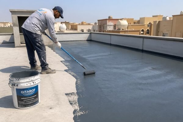 فني يطبق الجيتاروف على سطح خرساني