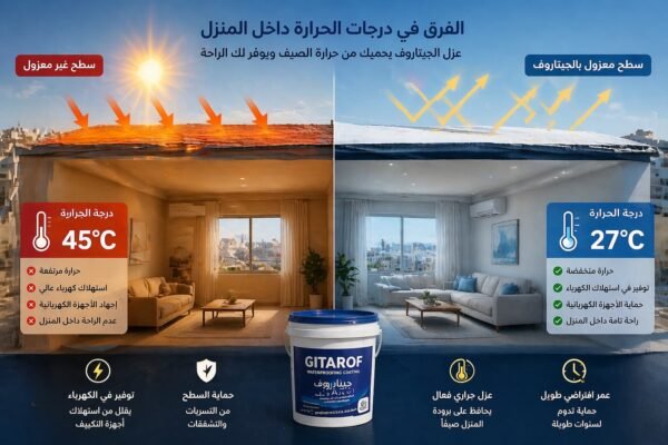 الفرق في درجات الحرارة داخل منزل معزول بالجيتاروف