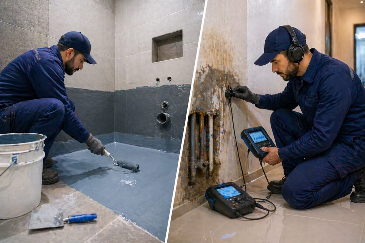 كشف تسرب مياه وعزل حمام
