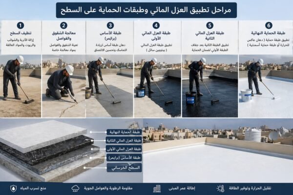 مراحل العزل المائي للاسطح بالكويت