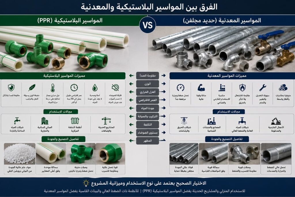 الفرق بين المواسير البلاستيكية والمعدنية