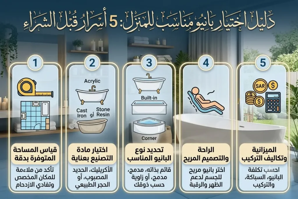 إنفوجرافيك دليل اختيار البانيو المناسب للمنزل و5 أسرار قبل الشراء